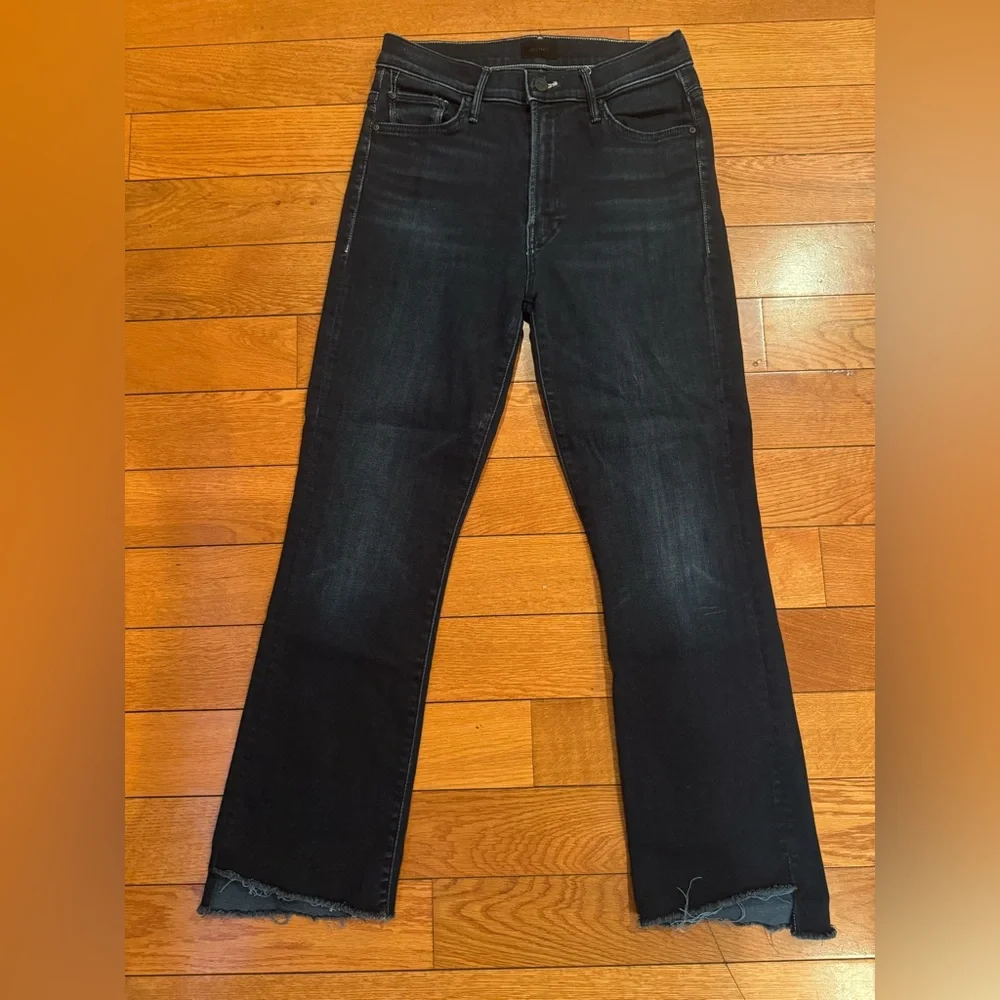 MOTHER The Insider Cropped Step Fray Jeans Size 28 Dark Wash High Waist Raw Hem
